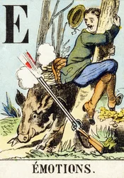 E: Emoties - Het Jachtalfabet, ca. 1890 (gravure)