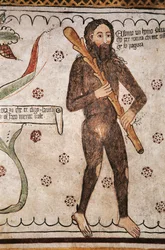 Ego sonto un homo salvadego per natura, chi me ofende ge fo pagura (Ik ben van nature een wilde man, degenen die mij beledigen zal ik angst aanjagen), fresco, Homo Salvadego museum, Sacco, Cosio Valtellino, Lombardije, Italië