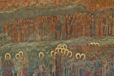 Europa, ROEMENIË, Boekarest, Patriarchale Orthodoxe Kathedraal (1656), muurfresco naast de ingang