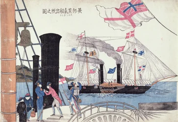 Buitenlandse stoomschepen, Nagasaki, Japans