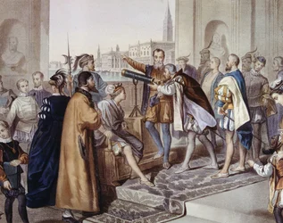 Galileo Galilei demonstreert zijn uitvinding de telescoop