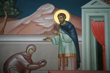 Grieks-orthodox icoon die Christus uitbeeldt voor Maria Magdalena, Thessaloniki, Griekenland