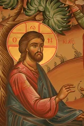 Grieks-orthodoxe icoon die Jezus in de Hof van Olijven afbeeldt