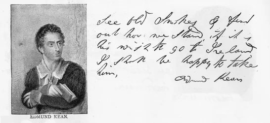 Handschrift en handtekening van Edmund Kean