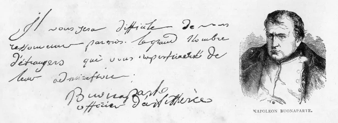 Handschrift en handtekening van Napoleon I tijdens de vroege periode van zijn carrière als artillerieofficier