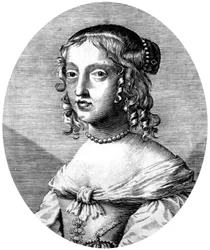 Henrietta Anne Engelse prinses en hertogin van Orléans dochter van koning Karel I, vrouw van Philippe van Orléans (broer van de Franse koning Lodewijk XIV), gravure
