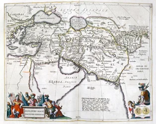 Geschiedenis. Oud-Griekenland. De reizen van Alexander de Grote. Gravure in: Le theatre du monde, atlas door G. Blaeu, Amsterdam