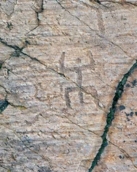 Menselijke figuren, rotstekeningen in het Nationaal Park voor Rotskunst van Naquane (Werelderfgoedlijst van UNESCO)