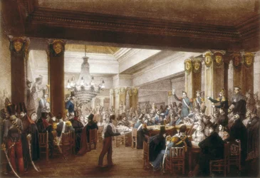 Interieur van "café Nuevo". Madrid, 19e eeuw. Gravure. SPANJE. MADRID (AUTONOME GEMEENSCHAP). Madrid. Museo de Historia