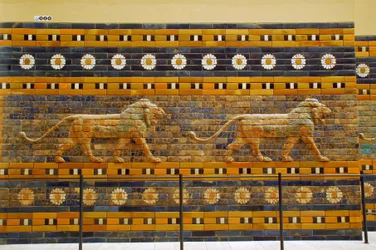 Isjtarpoort, oorspronkelijk behorend bij de tempel van Bel, gebouwd in Babylon (Irak) door koning Nebukadnezar II - Processieweg van de Isjtarpoort, Pergamonmuseum, Museumeiland, Berlijn, Duitsland