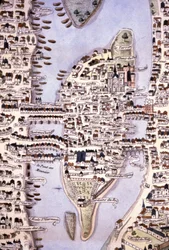 Kaart van het Île de la Cité, Parijs, ca. 1540