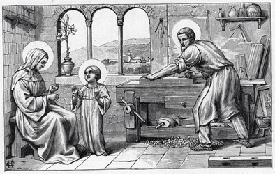 Jezus dient Maria. Alfabet van het kind Jezus. Editie van 1932. Houtsneden gesigneerd H G. Privécollectie