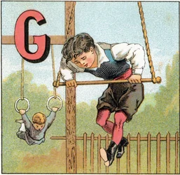 Letter G voor gymnastiek. Gravure in 