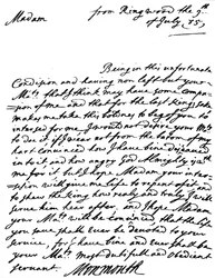 Brief waarin om genade wordt gesmeekt, geschreven door James, hertog van Monmouth na het mislukken van zijn opstand en de dag na zijn gevangenneming, aan de weduwe koningin Catherine van Braganza, 9 juli