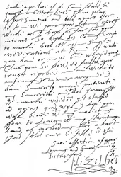 Brief van koningin Elizabeth I aan koning James VI van Schotland, geschreven 11 weken voor haar dood, 5 januari