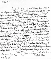 Brief geschreven door David Hume aan Richard Davenport over de grote moeilijkheden van zijn relatie met Jean-Jacques Rousseau, 8 juli