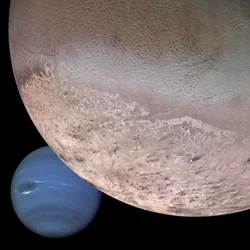 Montage van Neptunus en zijn maan Triton