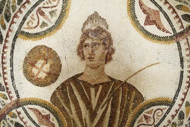 Mozaïek: een van de negen muzen. Polymnia: religieuze en retorische zang (detail). III n.Chr./Musée d
