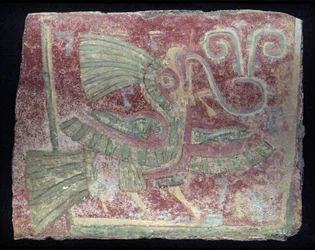Muurschildering van een quetzal met zingende virgula, Vroege Klassieke periode