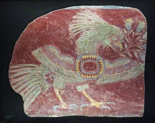 Muurschildering fragment van een allegorische quetzal, Vroege Klassieke periode, 200-600 AD