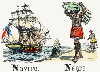 N - Zwart schip - Amusementsalfabet voor kinderen, ca. 1890, lithografie
