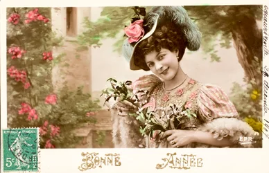 Oude ansichtkaart/Gelukkig jaar/Wens/Vrouw Belle Epoque