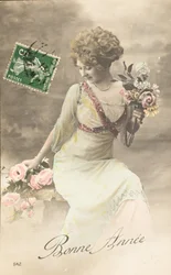 Gelukkig nieuwjaar, wens, vrouw Belle Époque