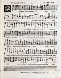 Pagina van muzikale partituur van Cantium Canticorum Salomonis door Penderecki