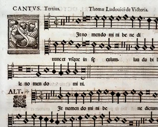Pagina van muziekpartituur van In nomen domini psalm door Tomas Luis de Victoria