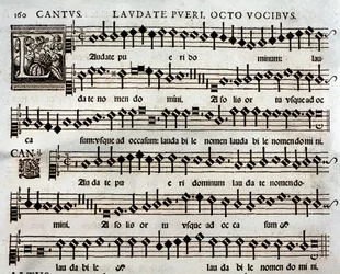 Pagina van de partituur van Laudate pueri psalm met 8 stemmen door Tomas Luis de Victoria
