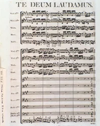 Pagina van muzikale partituur van Te deum door G F Handel