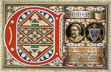 Paus Clemens II (1046-1047). Chromolithografie van 1903