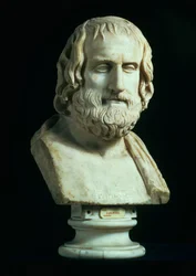 Portretbuste van Euripides (ca. 480-406 voor Christus), kopie van Grieks origineel uit de late 4e eeuw voor Christus