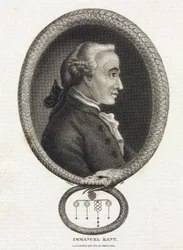 Portret van de filosoof Emmanuel Kant (1724-1804), in een kader gevormd door een slang die in zijn staart bijt