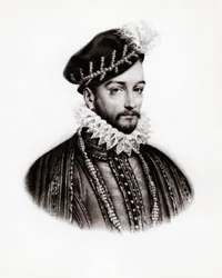 Portret van Karel IX (1560-1574) koning van Frankrijk, gravure