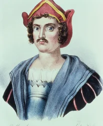 Portret van Christoffel Columbus (1441-1506) door Dolfino (litho)