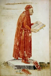 Portret van Coluccio Salutati, Florentijnse politicus en humanist (miniatuur)