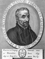 Portret van Francesco Piccolomini (1582-1651), Italiaanse jezuïet, was generaal-overste van de Sociëteit van Jezus van 1649 tot 1651, gravure