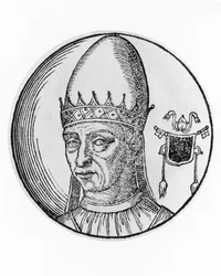 Portret van Stefanus III, of IV, 94e paus van de Katholieke Kerk vanaf 768, gravure