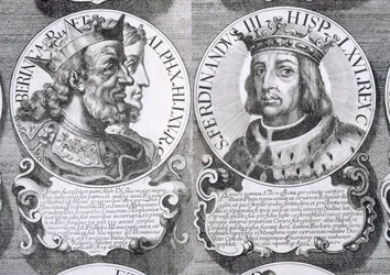 Portretten van Berengaria van Castilië en Ferdinand III van Castilië (litho)