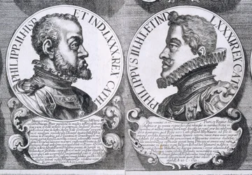 Portretten van Philip II en Philip III van Spanje (litho)