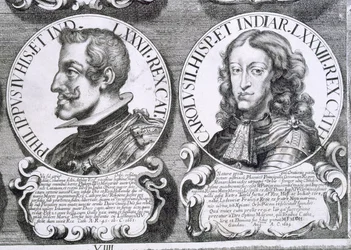 Portretten van Philip IV en Charles II (litho)