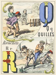 Q R: quilles, ricochets - Spelletjes Alfabet, ca. 1890