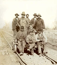 Spoorwegarbeiders, Gallatin, Tennessee, ca. 1895 (zwart-wit foto)