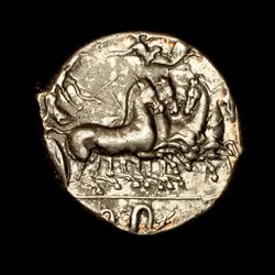 Zeldzame oude Griekse munt, Syracuse, zilveren tetradrachme, Nike kroont de winnende wagenmenner met een lauwerkrans ca. 450 v.Chr.
