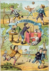 Recreatie op het schoolplein (uit Alphabet des petits ecoliers)