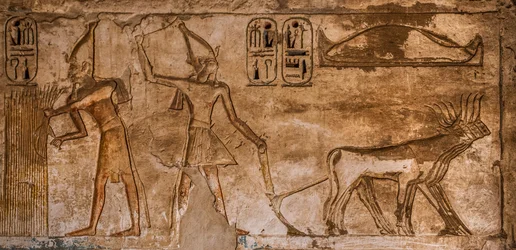 Reliëf met vurige scènes op de noordoostelijke muur van kamer 26, Medinet Habu, dodentempel van Ramses III, Luxor, Thebe-West, Egypte, Afrika