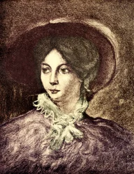 George Sand - naar het schilderij van E. Delacroix Franse romanschrijver (1804-1876). Betrokken bij Chopin. Gekleurd