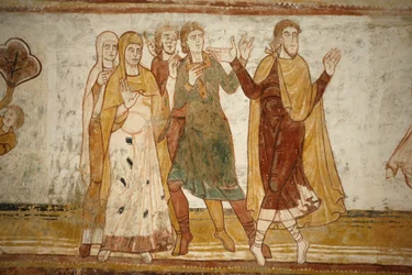 Saint-Savin abdij schilderij: Abraham en Lot scheiden, Saint-Savin-sur-Gartempe, Frankrijk