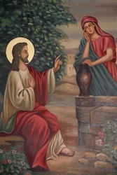 Saint Anthony koptische kerk schilderij: Jezus en de Samaritaanse vrouw, Jeruzalem, Israël